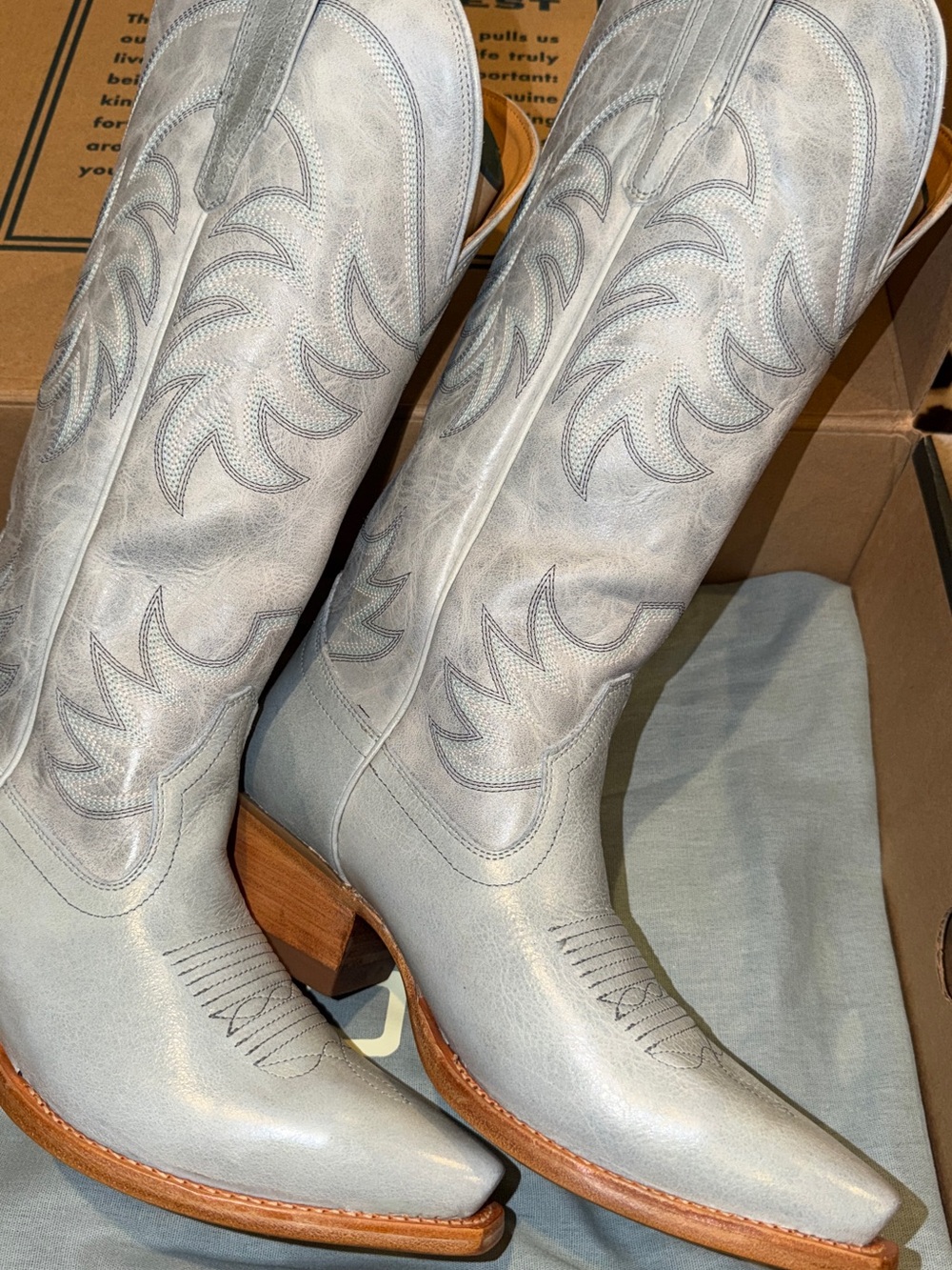 Tecovas Slate Blue Leather Western Boots with Tan Trim - Picture 2 of 6